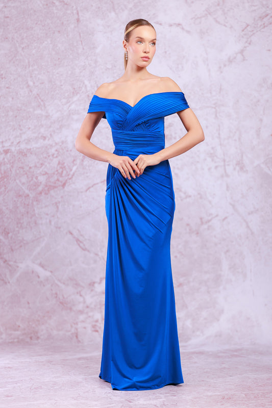 Verführerische Eleganz in Königsblau – Schulterfreies Abendkleid für besondere Anlässe