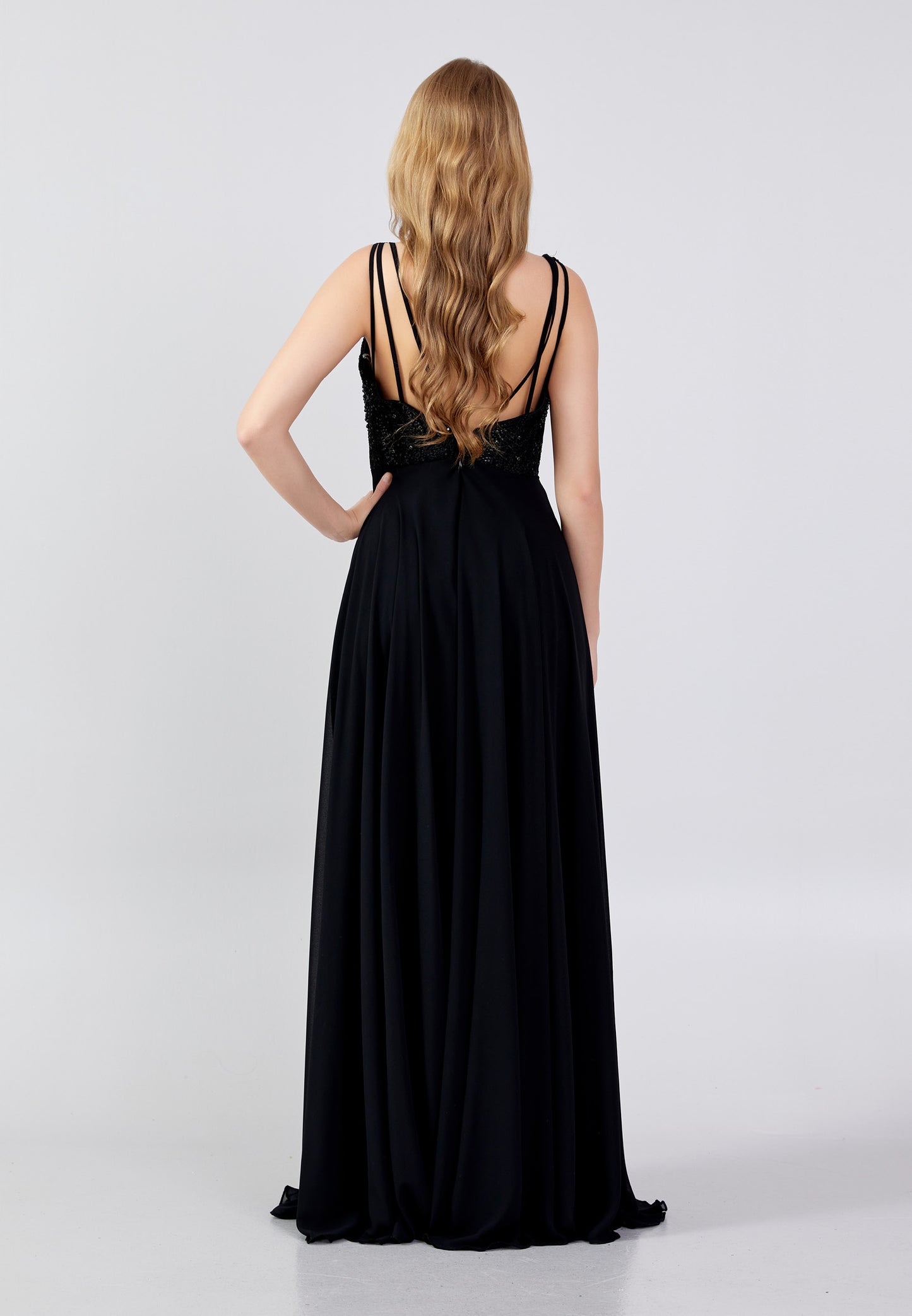 Sleeveless Maxi Chiffon Black Evening Dress