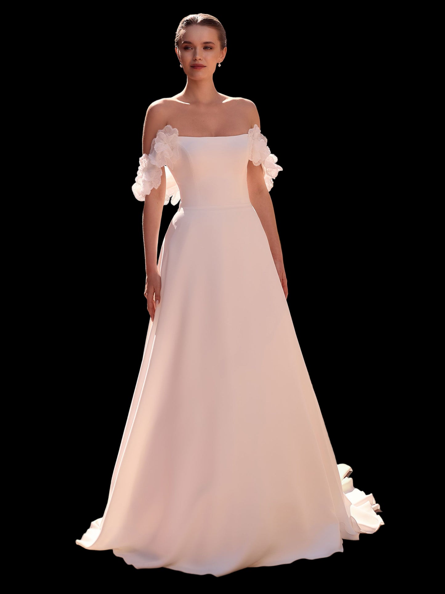 Schulterfreies Brautkleid mit Blumenärmeln – Elegant & Romantisch