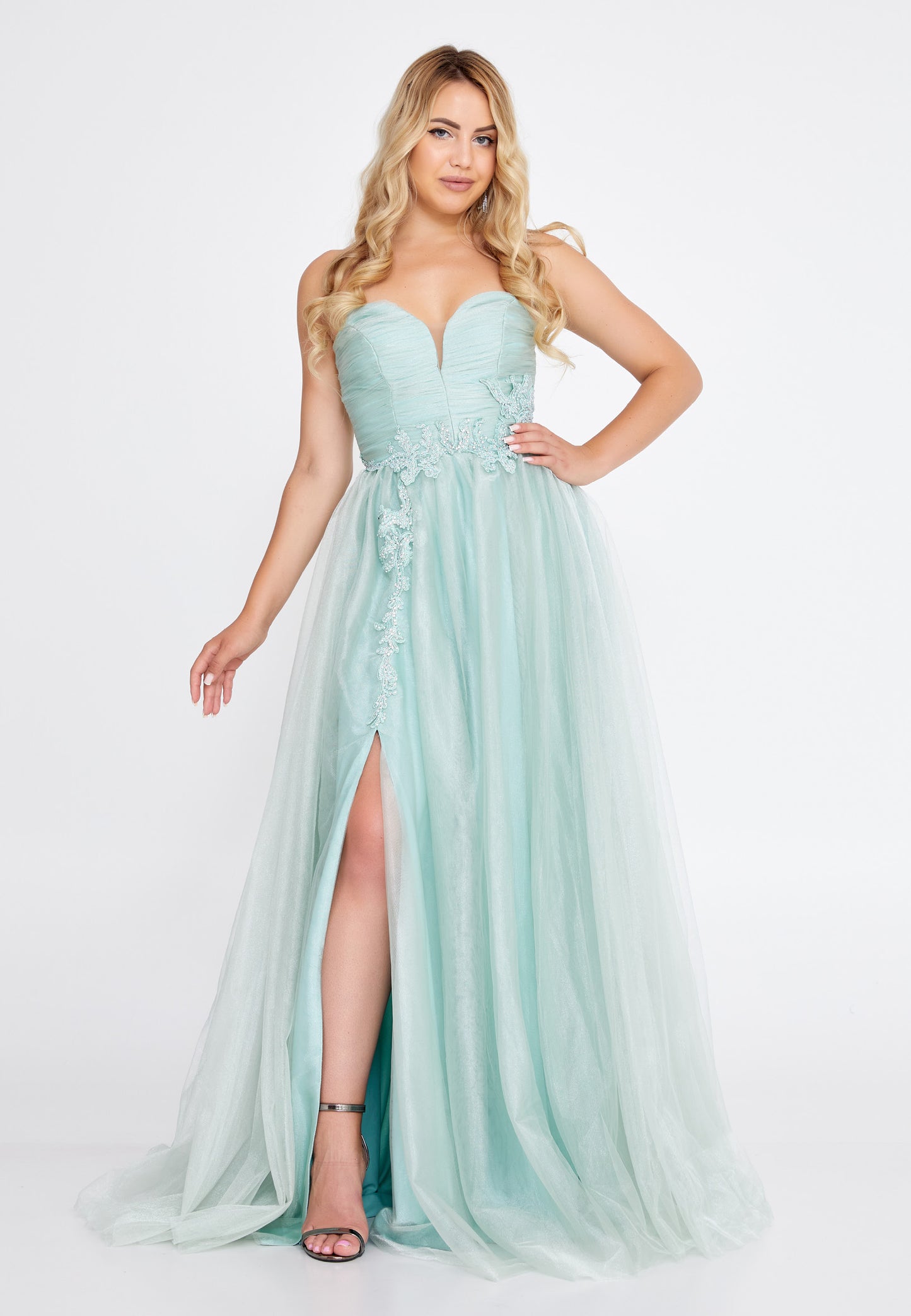 Strapless Maxi Tulle A - Line Regular Green Prom Dress