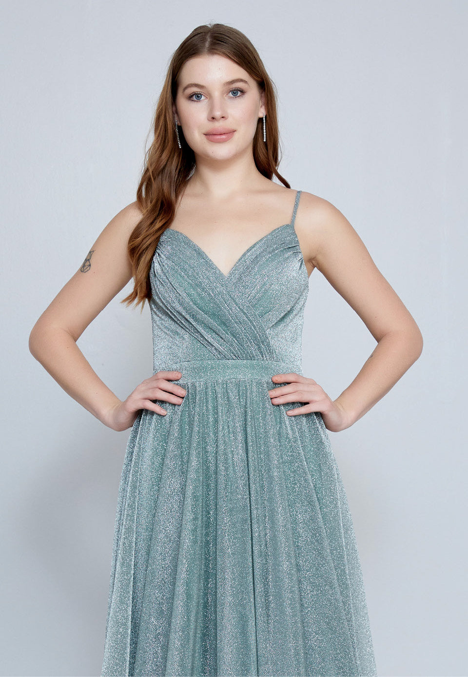 Sleeveless Maxi Tulle A - Line Green Prom Dress