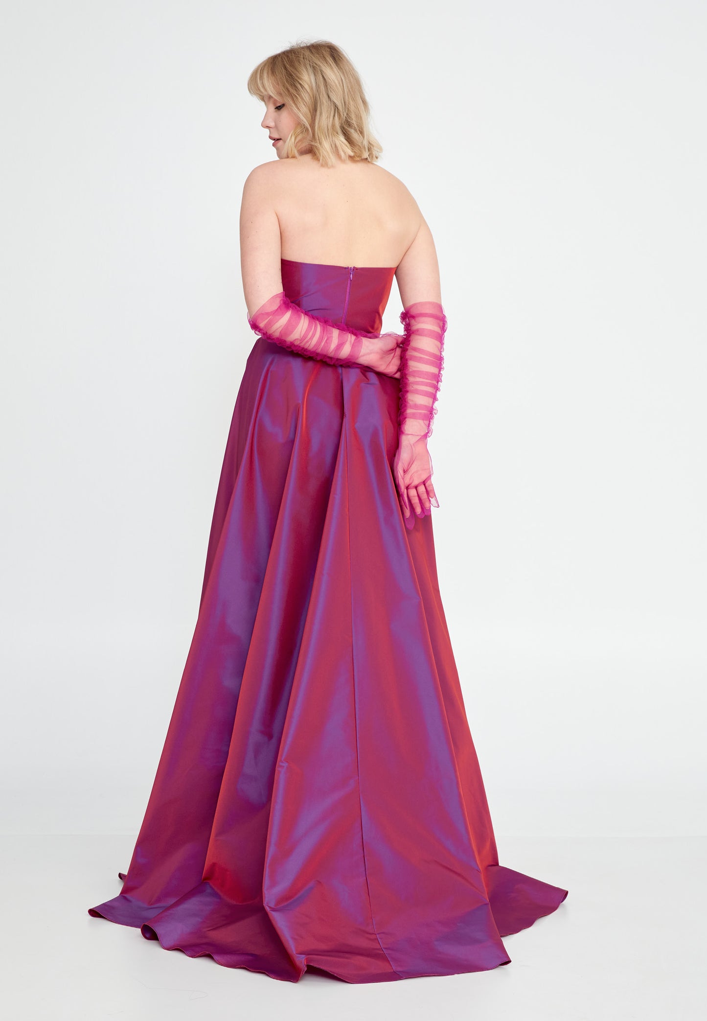 Shoulder Maxi Polyester A - Line Fuchsia Prom Dress
