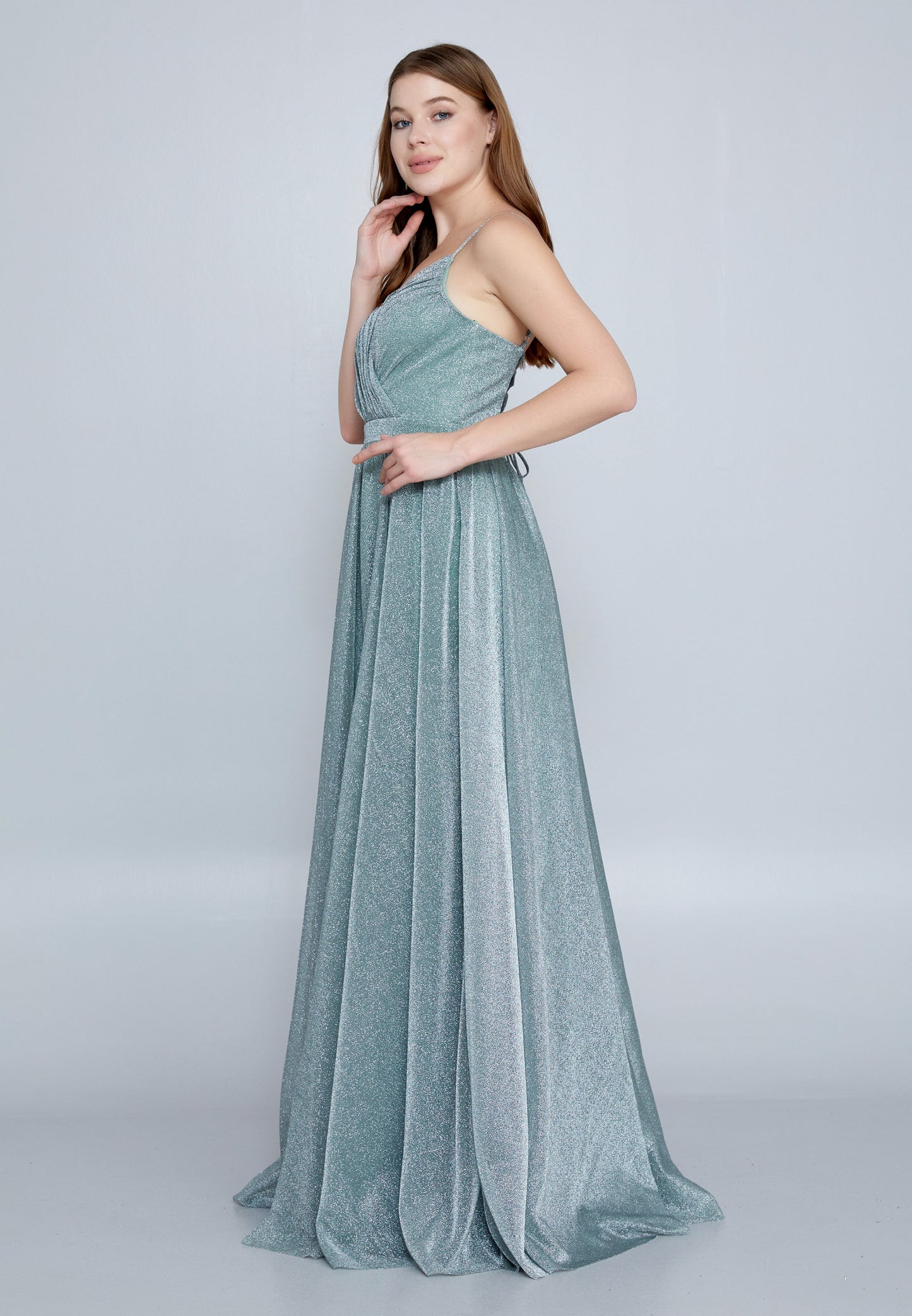 Sleeveless Maxi Tulle A - Line Green Prom Dress