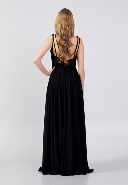 Sleeveless Maxi Chiffon  Black Evening Dress