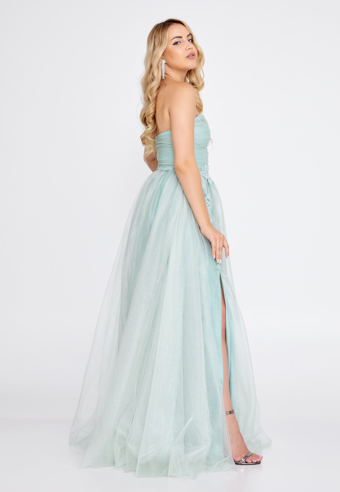 Strapless Maxi Tulle A - Line Regular Green Prom Dress