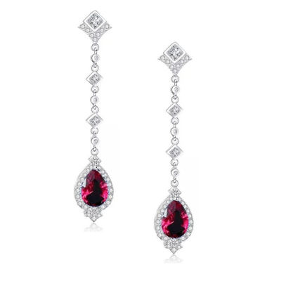 CUBIC ZIRCONIA COLLECTION - STARLET CHANDELIER EARRINGS - CZER670 RED (9158)