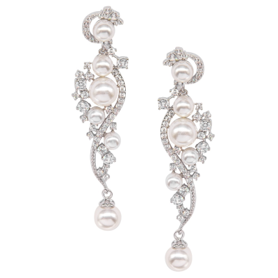 ATHENA COLLECTION - COUTURE PEARL DROP EARRINGS - CZER671 SILVER (9183)